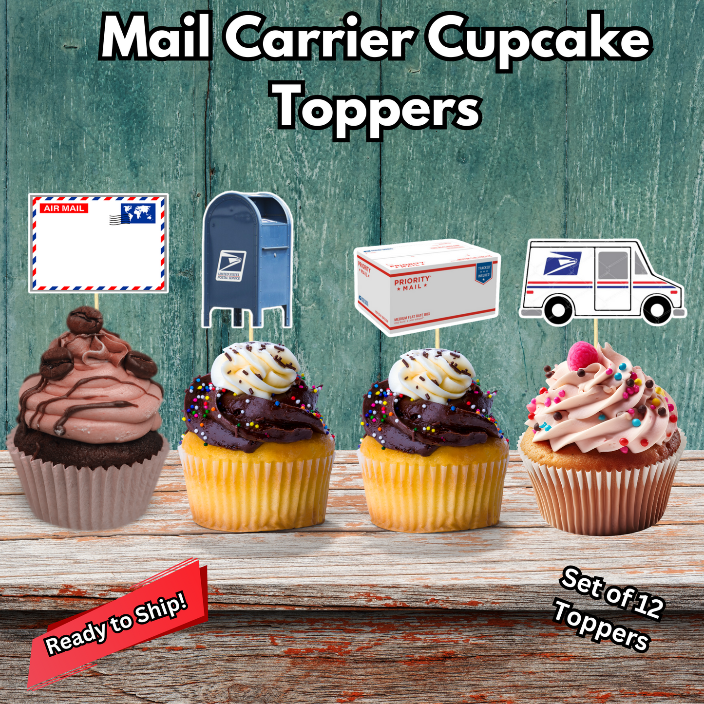 USPS Mail Carrier Inspired Cupcake Toppers