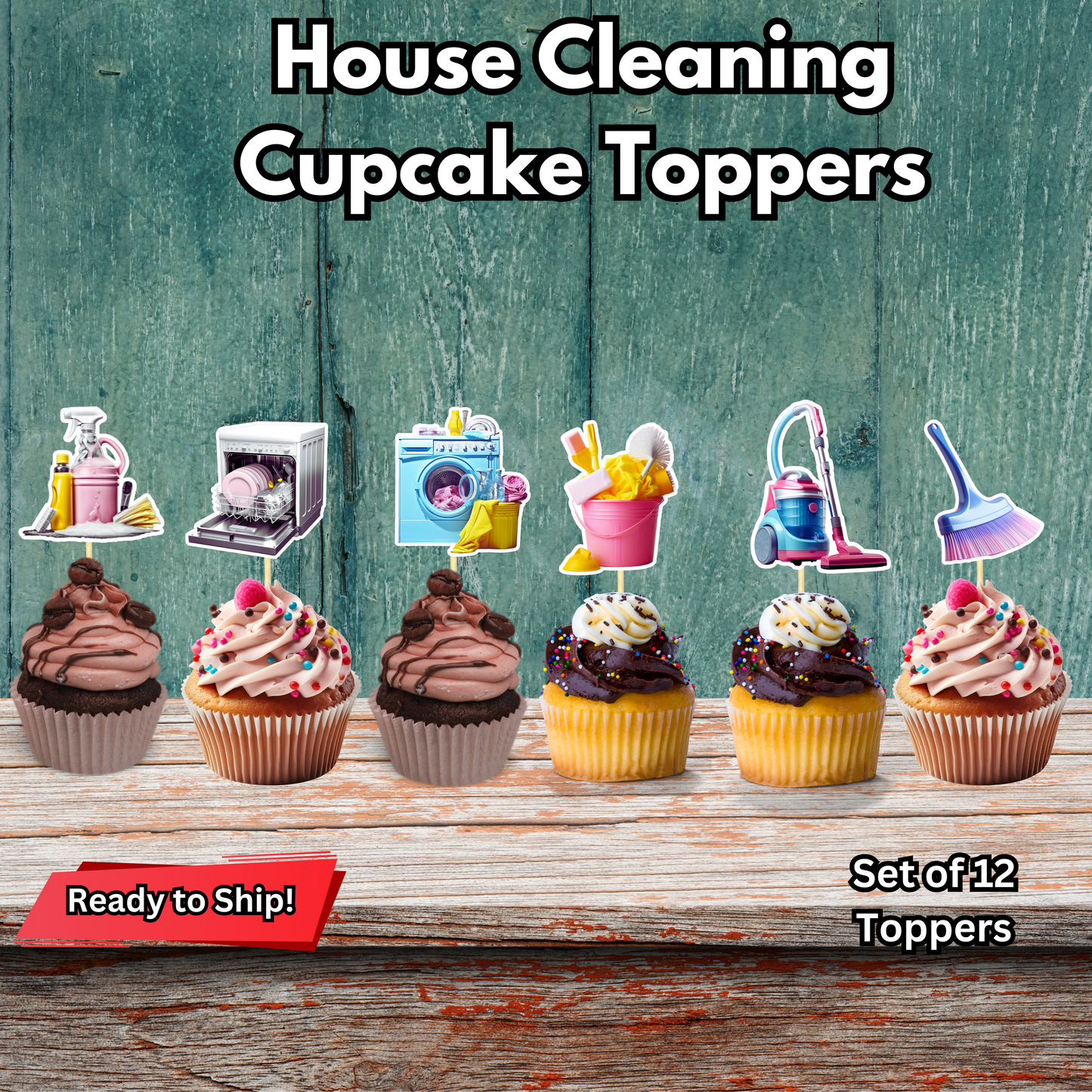 House Cleaning Cupcake Toppers