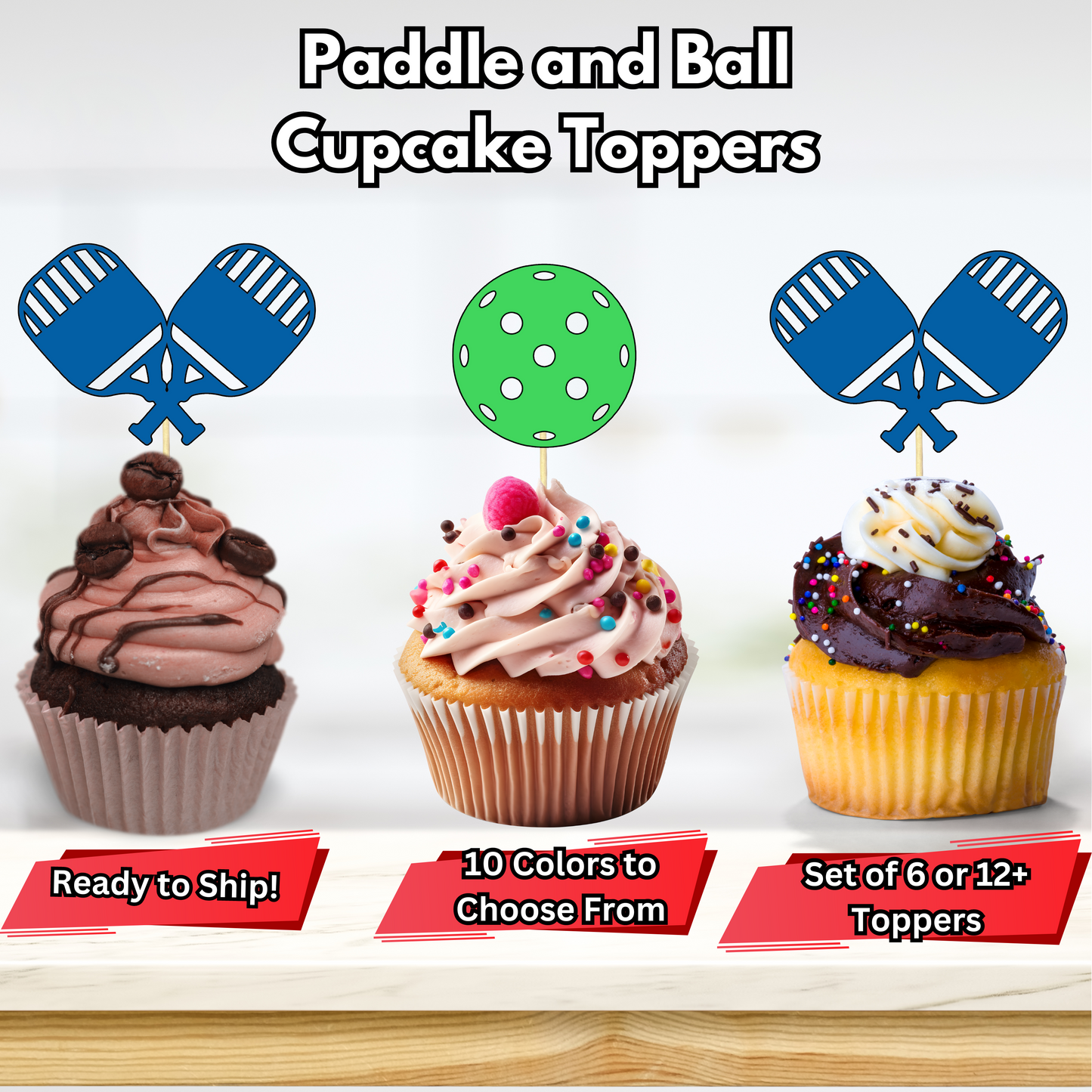 Paddle and Ball Cupcake Toppers