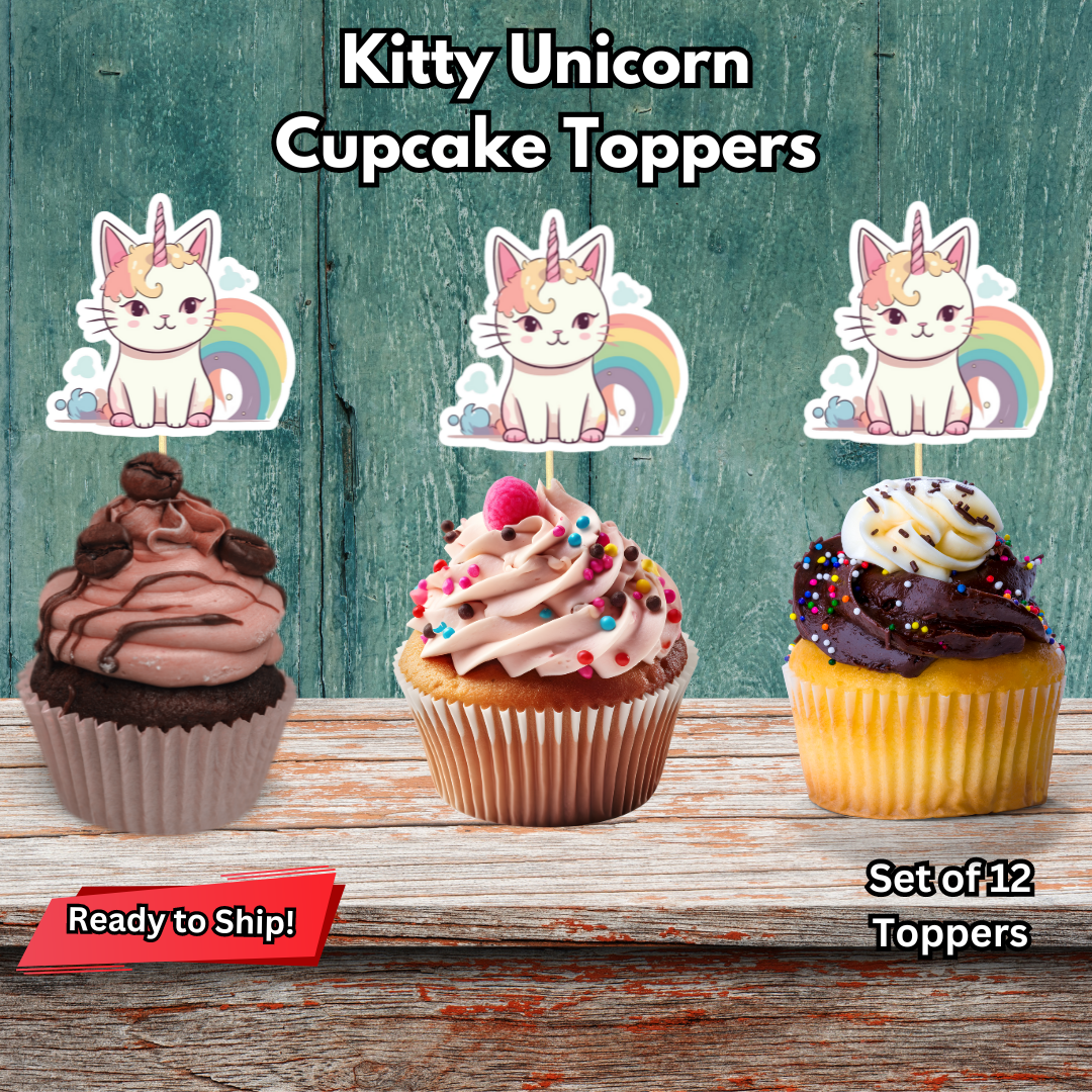 Cat Kitten Unicorn Cupcake Toppers