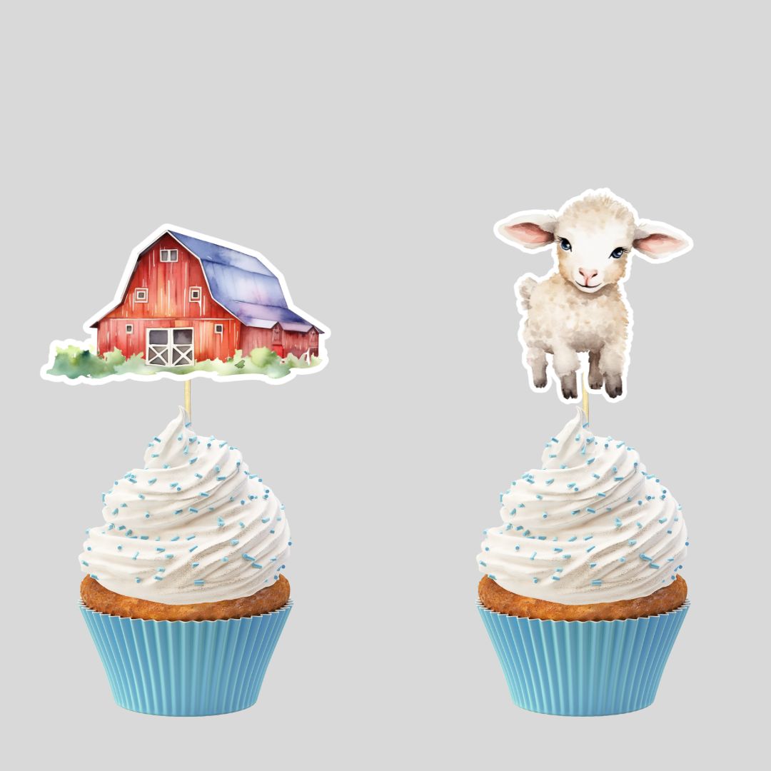 Watercolor Farm Animal Cupcake Toppers