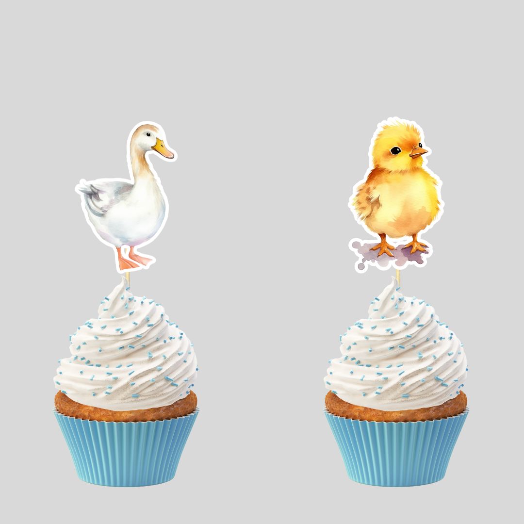 Watercolor Farm Animal Cupcake Toppers