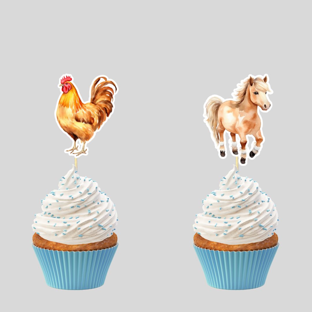 Watercolor Farm Animal Cupcake Toppers