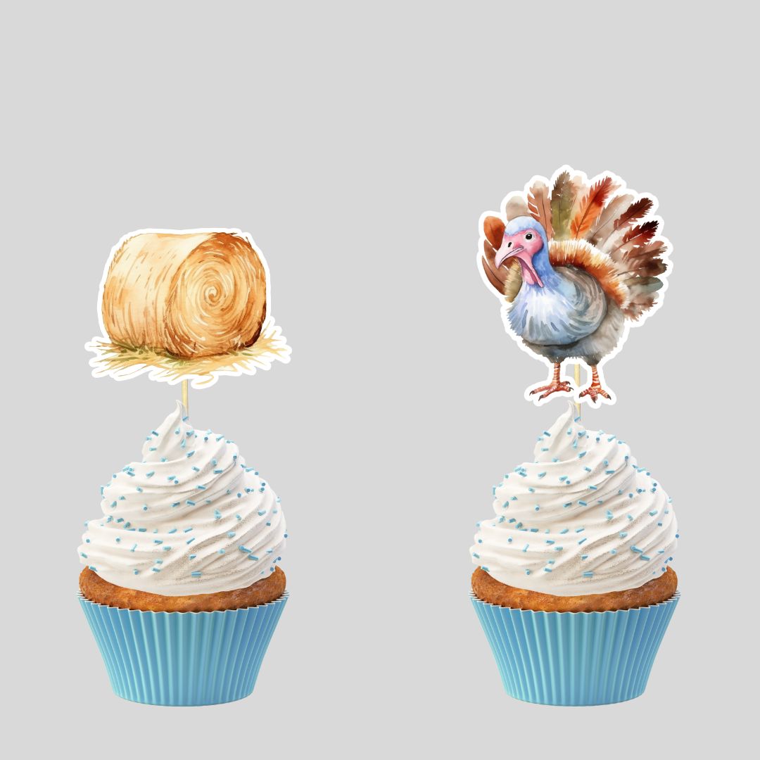 Watercolor Farm Animal Cupcake Toppers