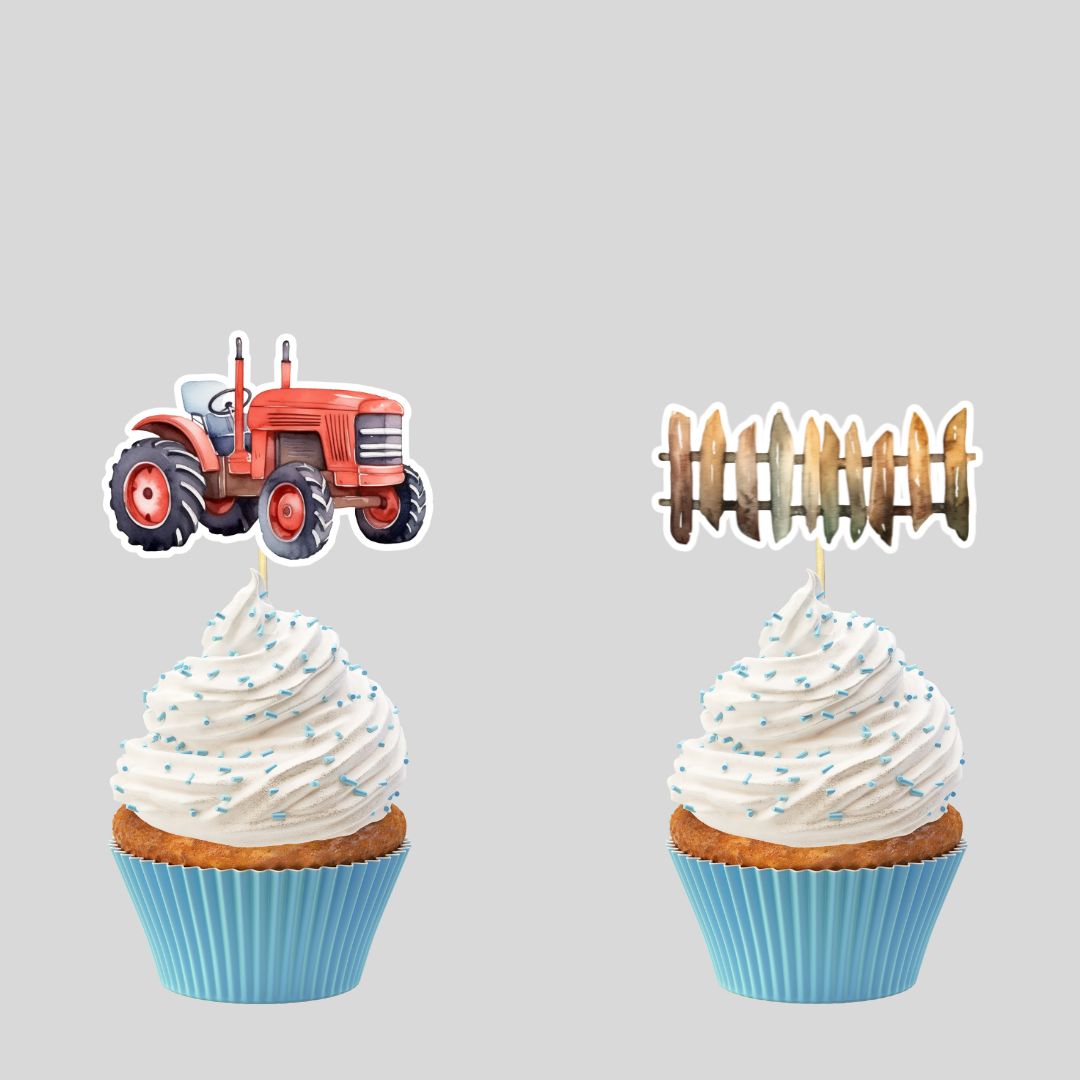 Watercolor Farm Animal Cupcake Toppers