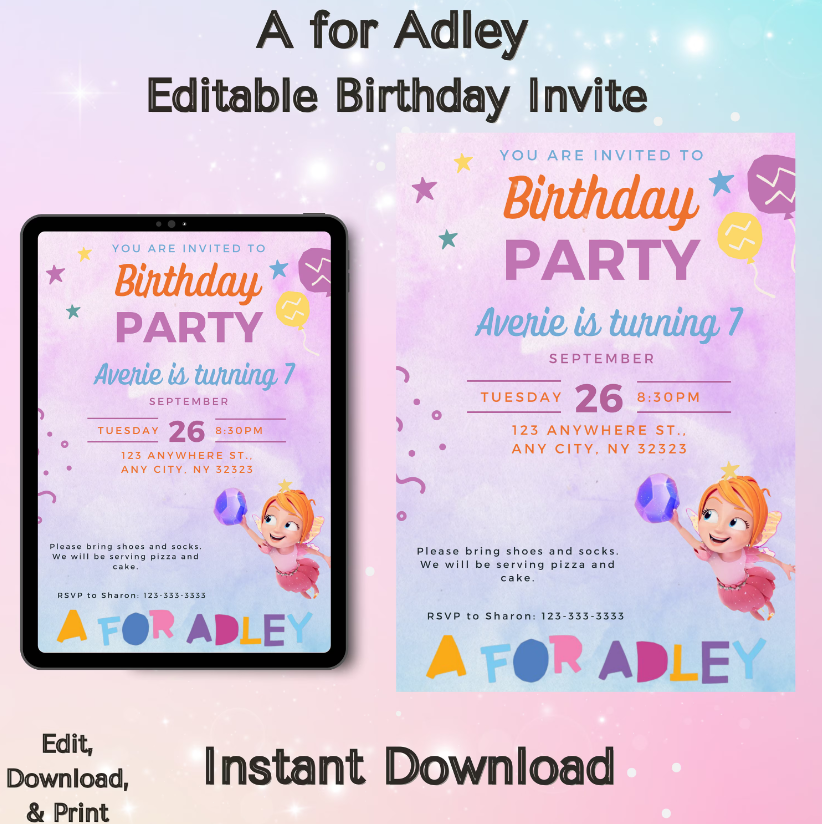 A for Adley Birthday Invitation