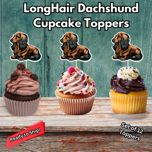 Longhair Dachshund Cupcake Toppers