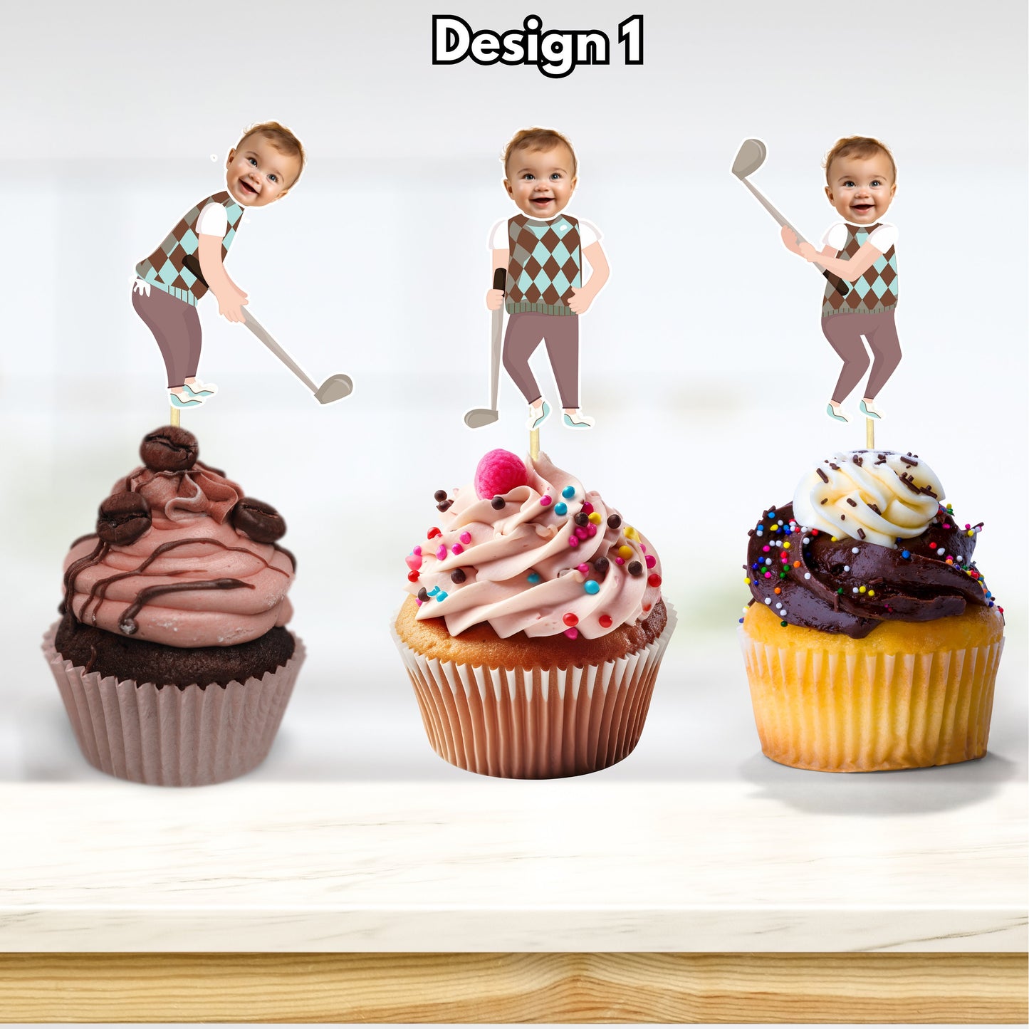 Personalized Golfer Cupcake Toppers