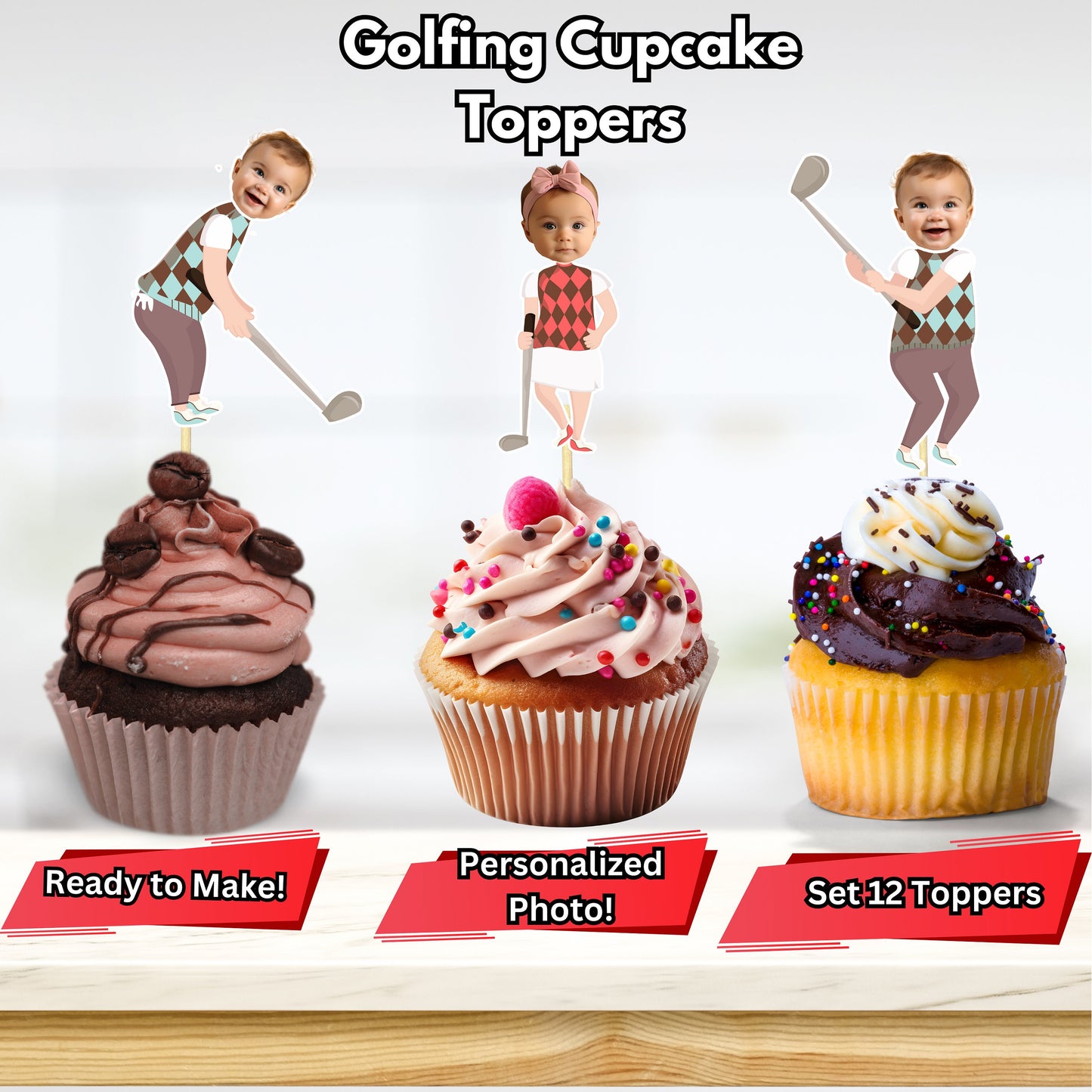 Personalized Golfer Cupcake Toppers