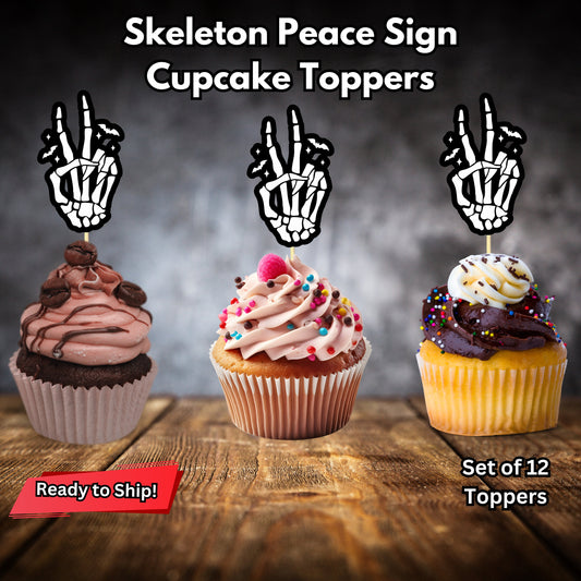 Skeleton Peace Sign Cupcake Toppers