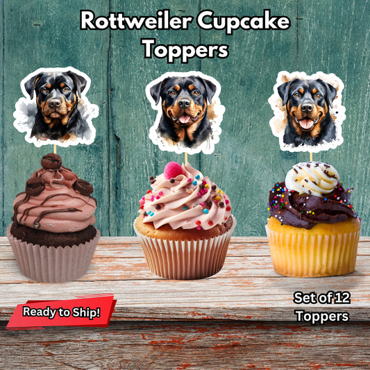 Rottweiler Dog Cupcake Toppers